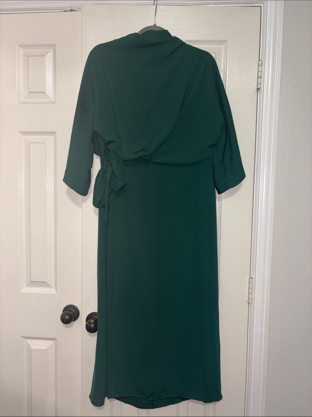 ASOS Design Forest Green Wrap-Style Midi Dress with Waist Tie size 12